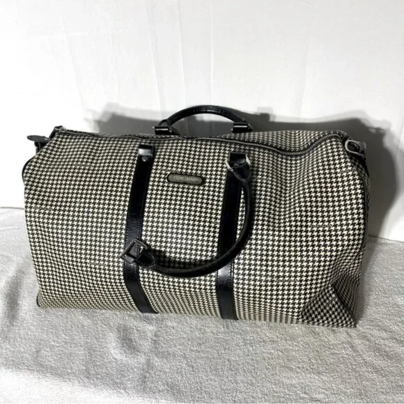 SOLD-Vintage Polo Ralph Lauren Houndstooth Coated Canvas Leather Duffle Bag RARE - Picture 2 of 16